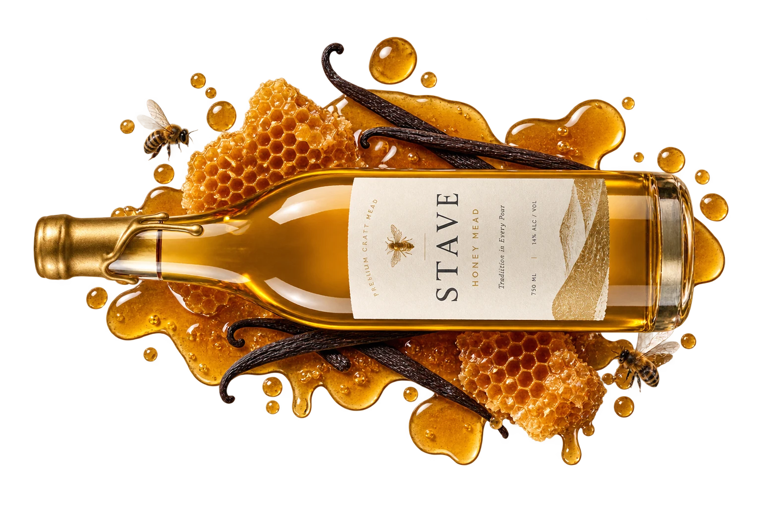 Stave honey mead bottle